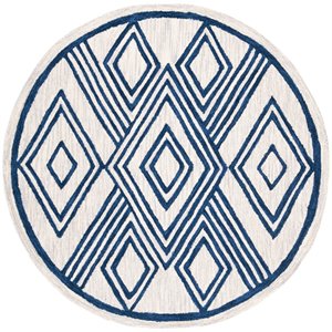 Safavieh Micro-Loop 5' Round Hand Tufted Wool Rug in Ivory and Navy