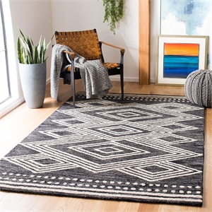 Safavieh Micro-Loop 4' x 6' Hand Tufted Wool Rug in Charcoal and Ivory