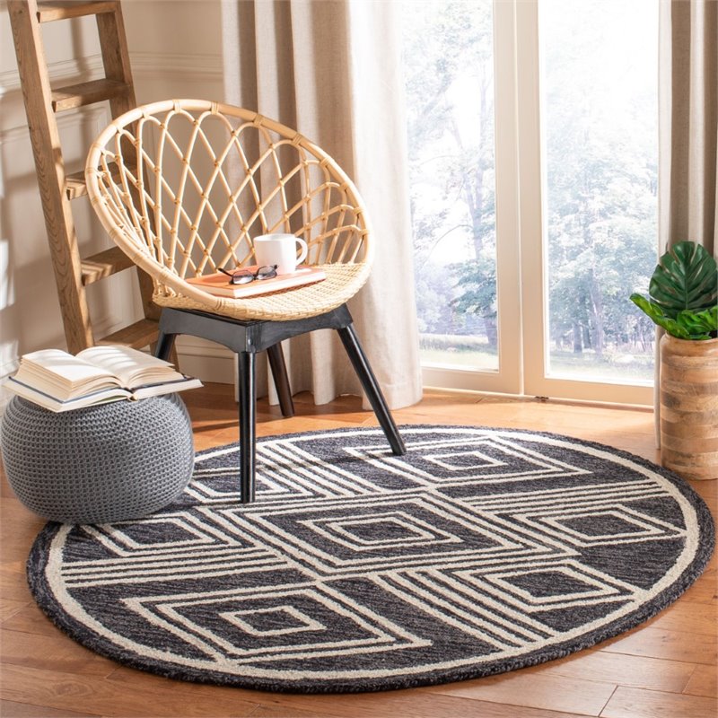 Safavieh Micro-Loop 5' Round Hand Tufted Wool Rug in Charcoal