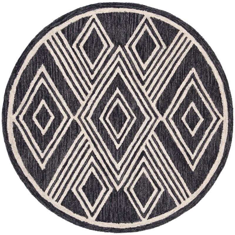 Safavieh Micro-Loop 5' Round Hand Tufted Wool Rug in Charcoal