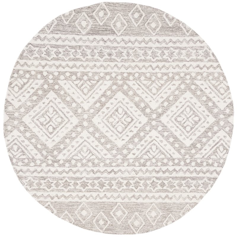 Safavieh Micro-Loop 5' Round Hand Tufted Wool Rug in Gray and Ivory