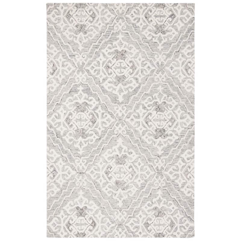 Safavieh Micro-Loop 8' x 10' Hand Tufted Wool Rug in Gray and Ivory
