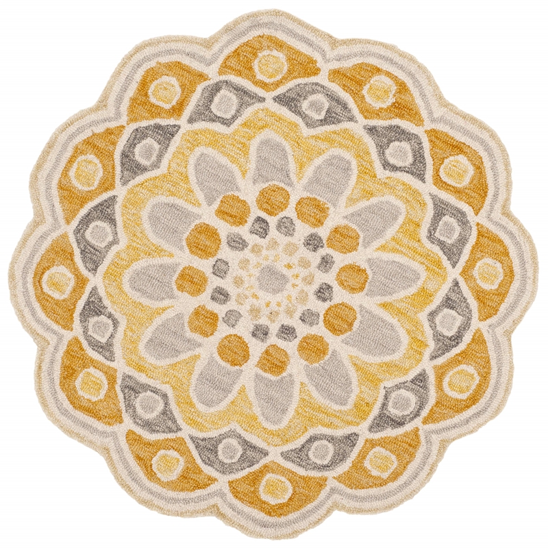 Safavieh Novelty 3' Round Hand Tufted Wool Rug in Gray and Gold