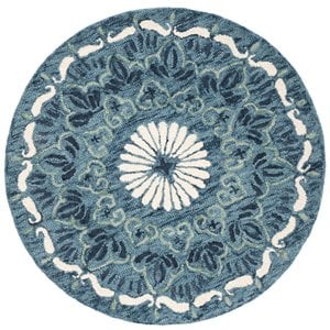Safavieh Novelty 4' Round Hand Tufted Wool Rug in Blue and Ivory