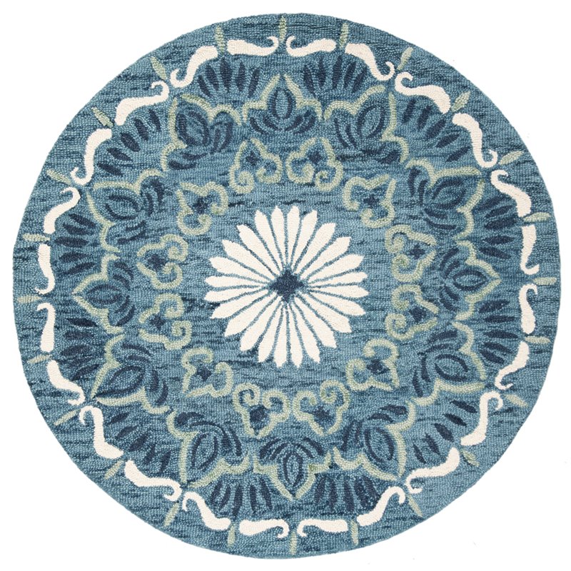 Safavieh Novelty 5' Round Hand Tufted Wool Rug in Blue and Ivory
