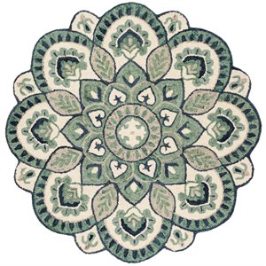 Safavieh Novelty 5' Round Hand Tufted Wool Rug in Ivory and Blue