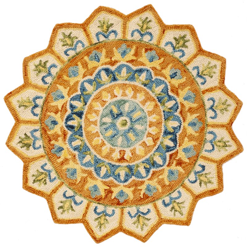 Safavieh Novelty 4' Round Hand Tufted Wool Rug in Gold and Ivory