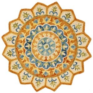 Safavieh Novelty 4' Round Hand Tufted Wool Rug in Gold and Ivory