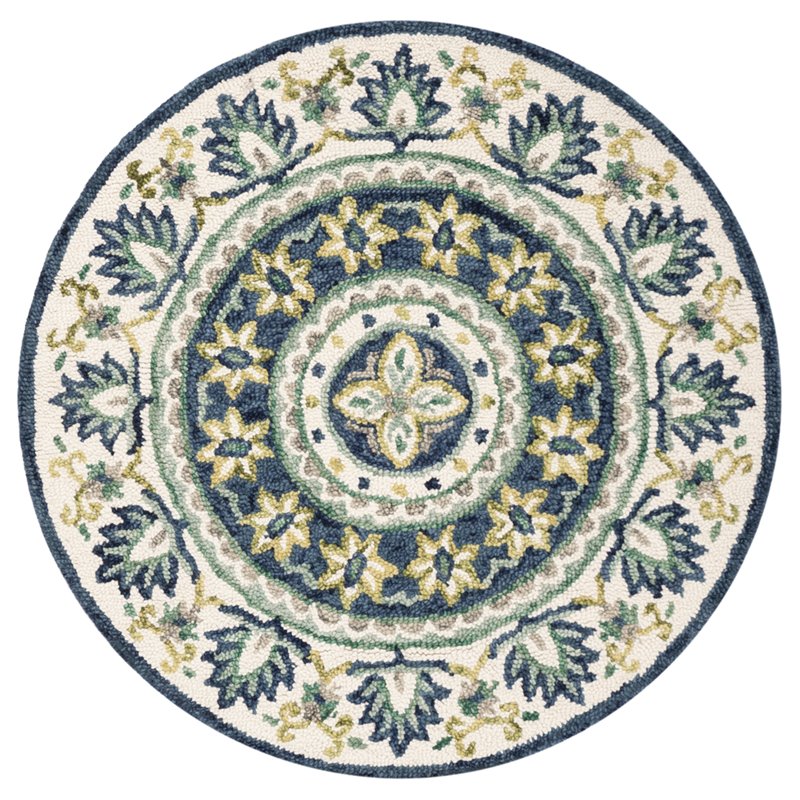 Safavieh Novelty 4' Round Hand Tufted Wool Rug in Ivory and Blue