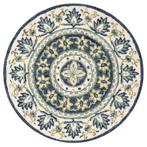 Safavieh Novelty 4' Round Hand Tufted Wool Rug in Ivory and Blue