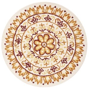 Safavieh Novelty 4' Round Hand Tufted Wool Rug in Ivory and Gold