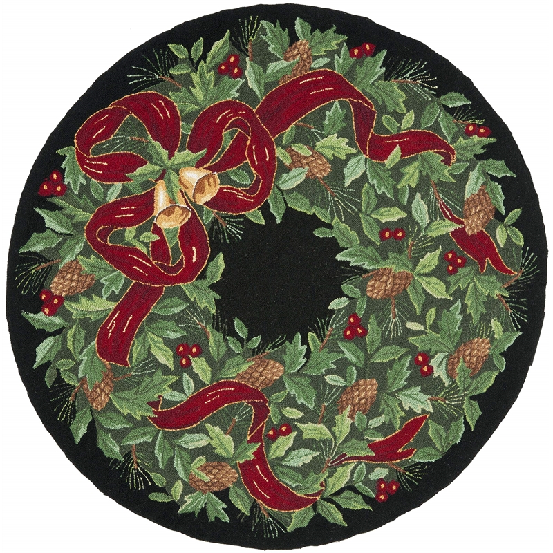 Safavieh Vintage Posters 4' Round Hand Hooked Wool Rug in Green