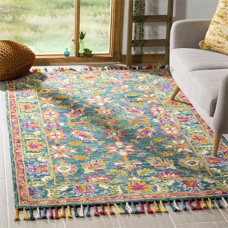 Safavieh Aspen 4' x 6' Hand Tufted Wool Rug in Turquoise and Purple