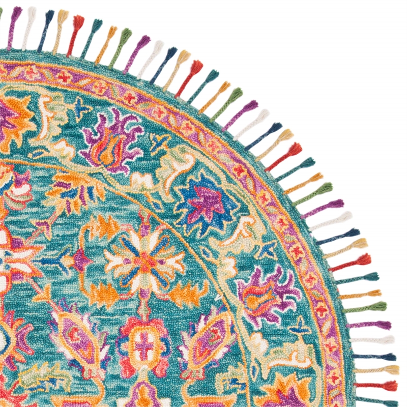 Safavieh Aspen 7' Round Hand Tufted Wool Rug in Turquoise and Purple