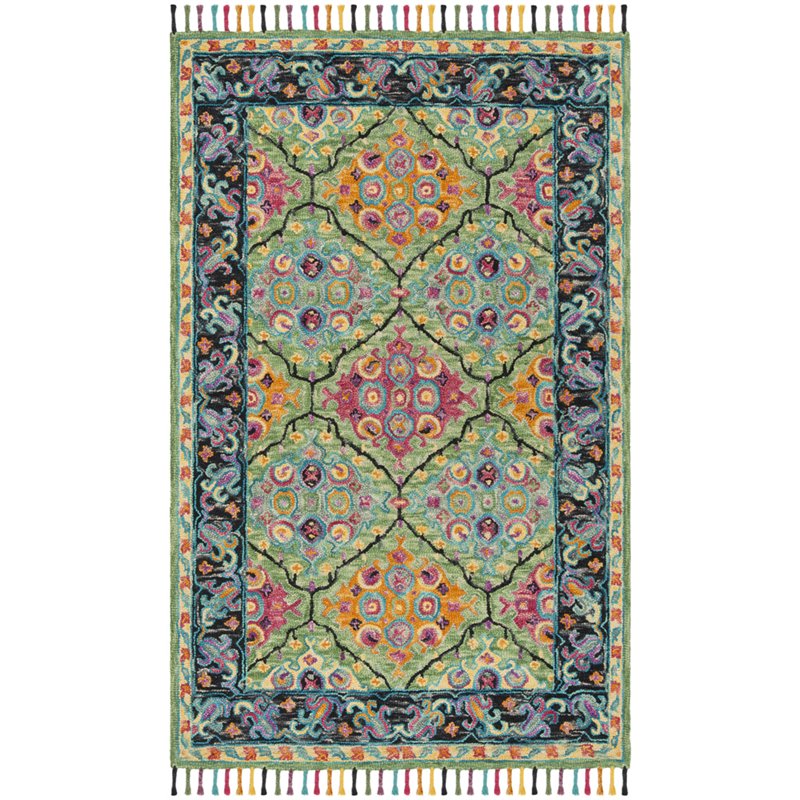 Safavieh Aspen 2' x 3' Hand Tufted Wool Rug in Light Green and Black