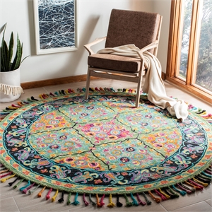 Safavieh Aspen 7' Round Hand Tufted Wool Rug in Light Green and Black