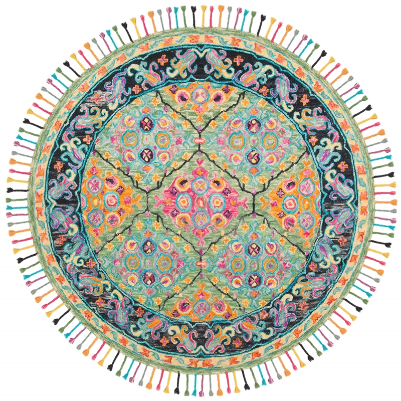 Safavieh Aspen 7' Round Hand Tufted Wool Rug in Light Green and Black