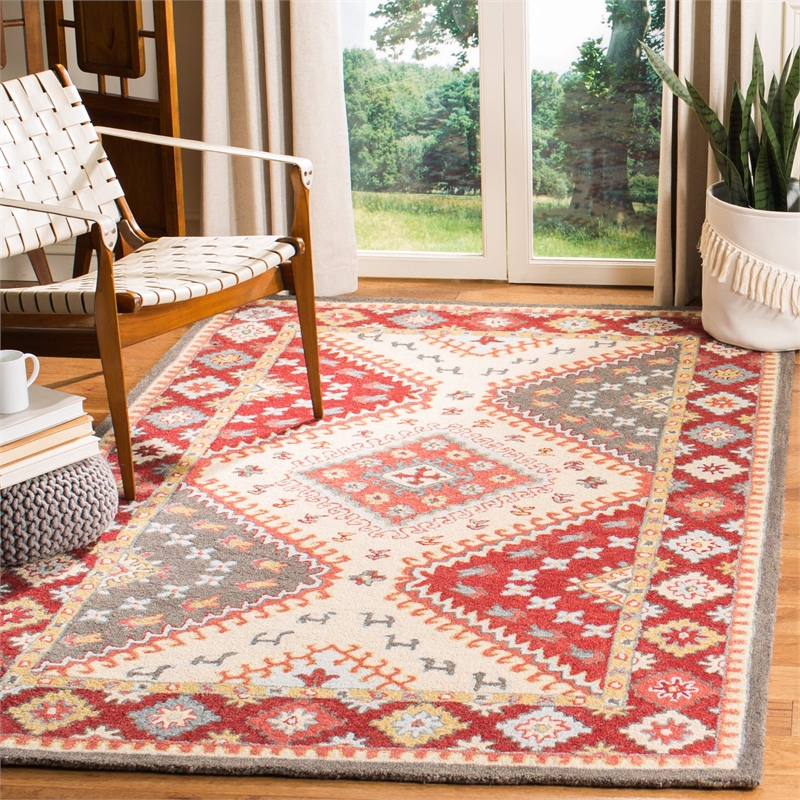 Safavieh Aspen 4' x 6' Hand Tufted Wool Rug in Red and Ivory