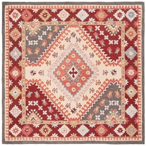 Safavieh Aspen 7' Square Hand Tufted Wool Rug in Red and Ivory