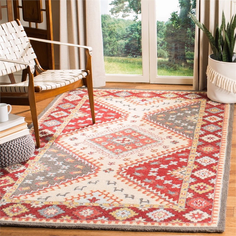Safavieh Aspen 8' x 10' Hand Tufted Wool Rug in Red and Ivory