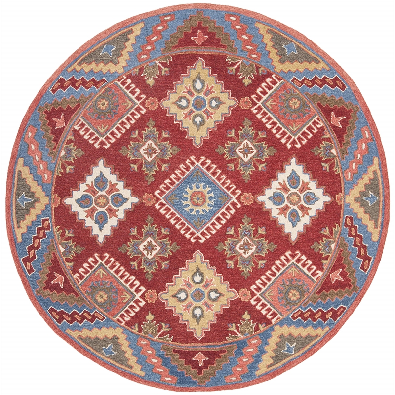 Safavieh Aspen 7' Round Hand Tufted Wool Rug in Red and Blue