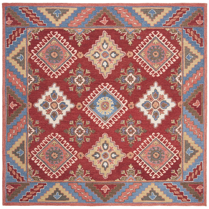 Safavieh Aspen 7' Square Hand Tufted Wool Rug in Red and Blue