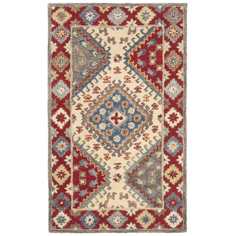 Safavieh Antiquity 3' x 5' Hand Tufted Wool Rug in Red and Ivory