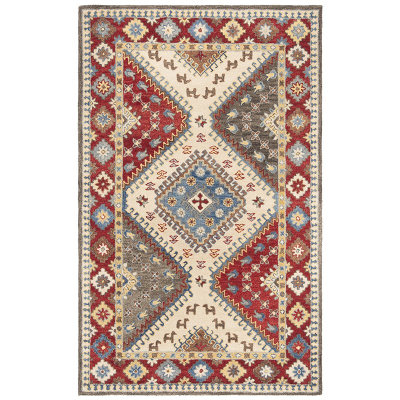 Safavieh Antiquity 6' x 9' Hand Tufted Wool Rug in Red and Ivory
