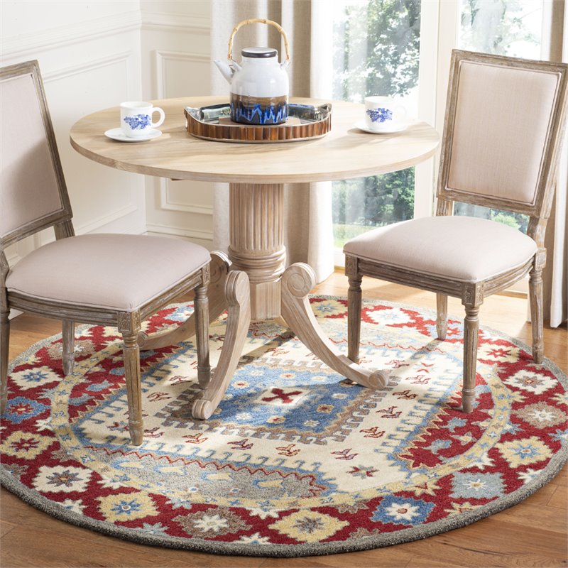 Safavieh Antiquity 6' Round Hand Tufted Wool Rug in Red and Ivory