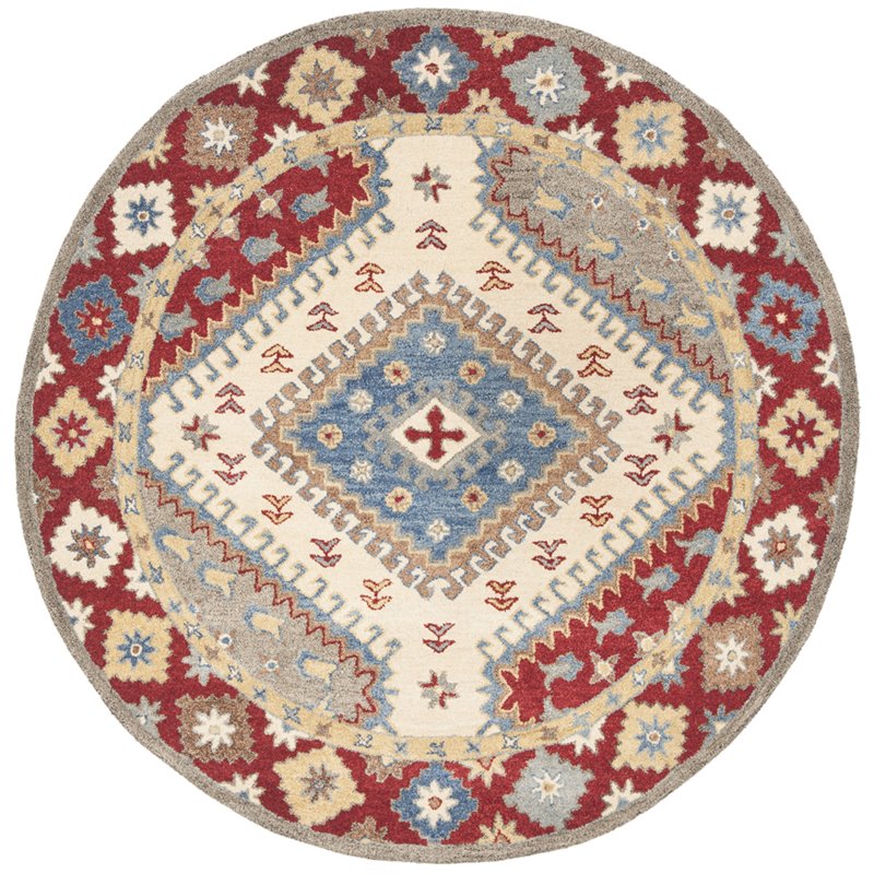 Safavieh Antiquity 6' Round Hand Tufted Wool Rug in Red and Ivory