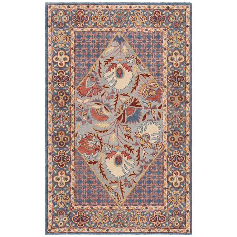 Safavieh Antiquity 5' x 8' Hand Tufted Wool Rug in Blue and Red