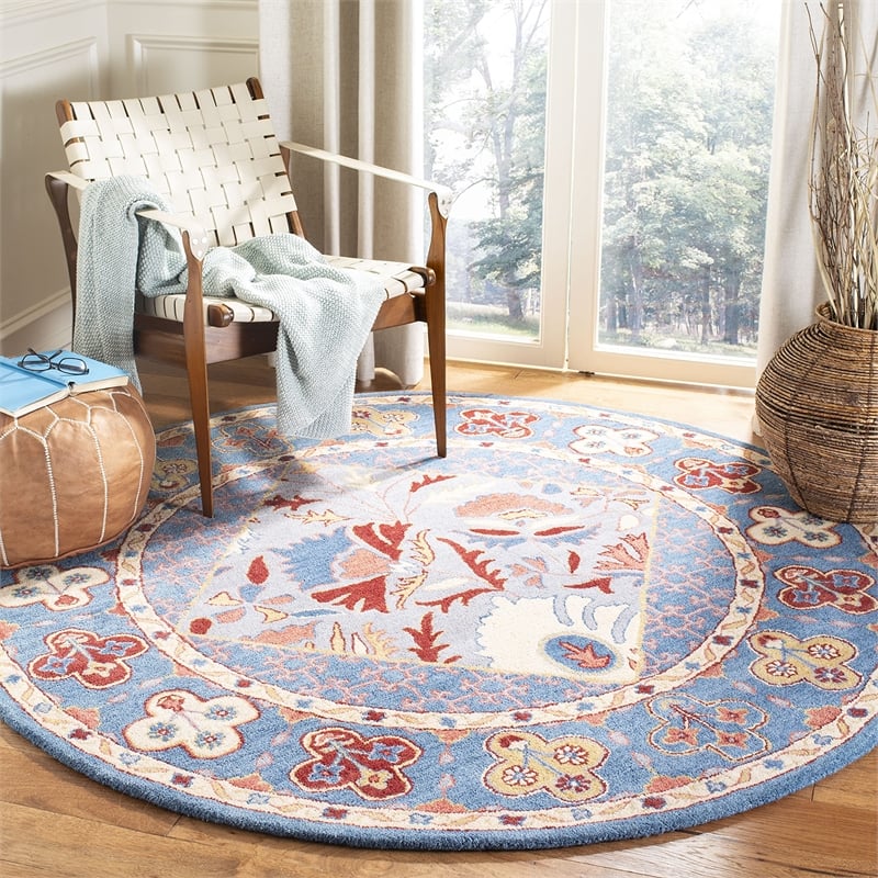 Safavieh Antiquity 6' Round Hand Tufted Wool Rug in Blue and Red