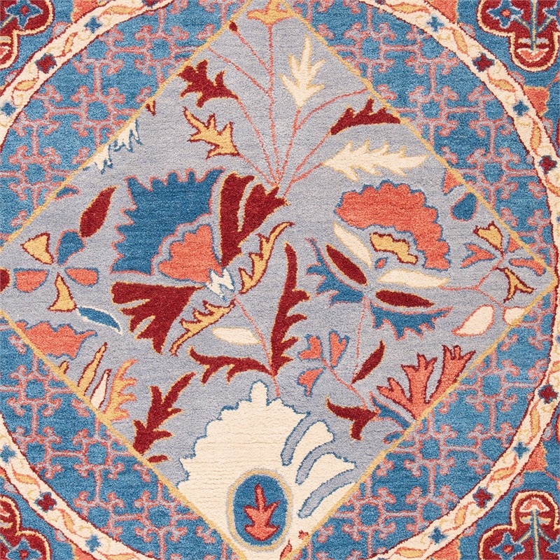 Safavieh Antiquity 6' Round Hand Tufted Wool Rug in Blue and Red