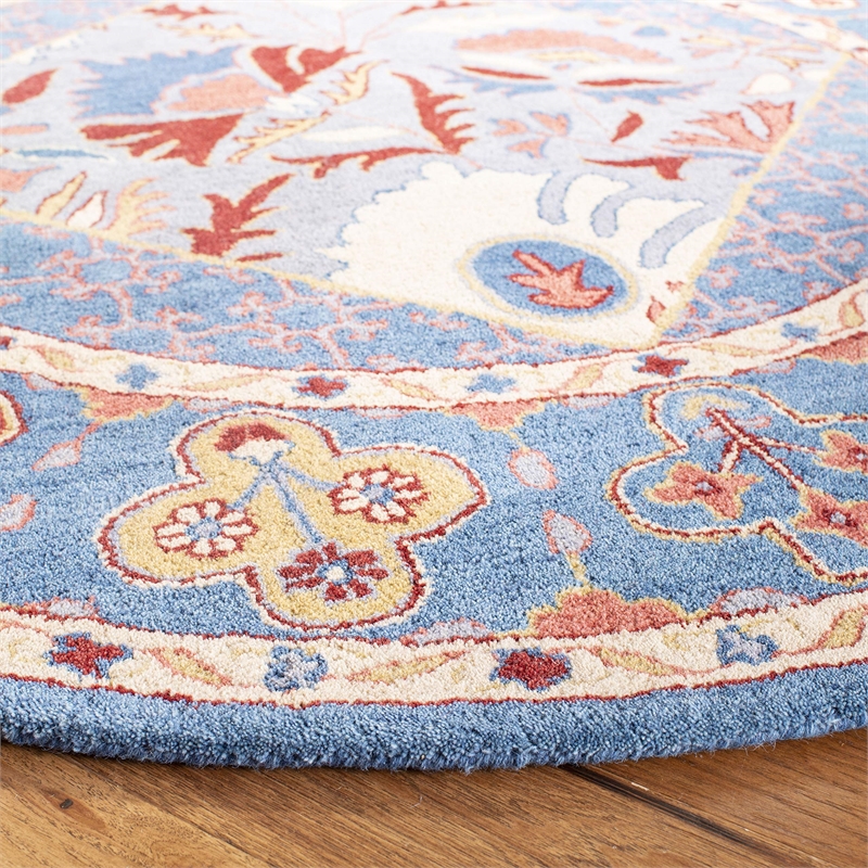Safavieh Antiquity 6' Round Hand Tufted Wool Rug in Blue and Red