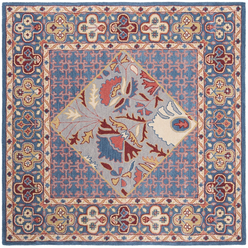 Safavieh Antiquity 6' Square Hand Tufted Wool Rug in Blue and Red