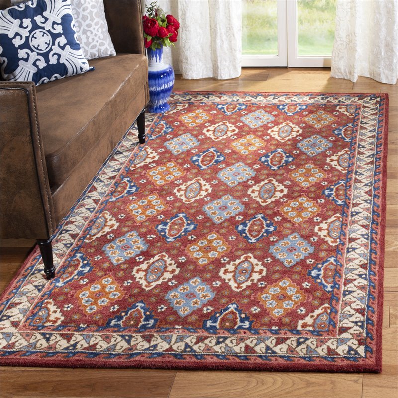 Safavieh Antiquity 4' x 6' Hand Tufted Wool Rug in Red and Blue