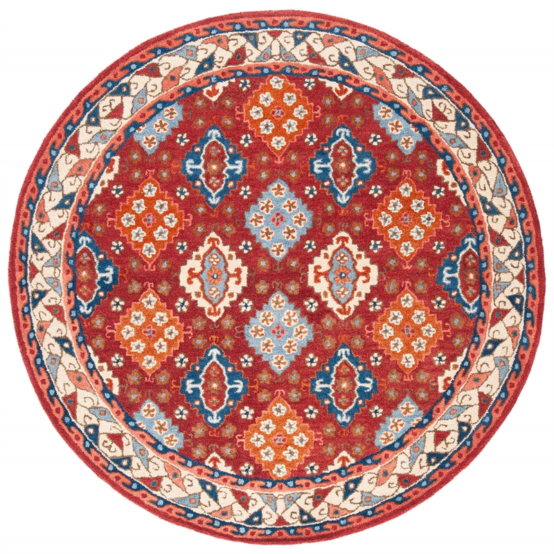 Safavieh Antiquity 6' Round Hand Tufted Wool Rug in Red and Blue