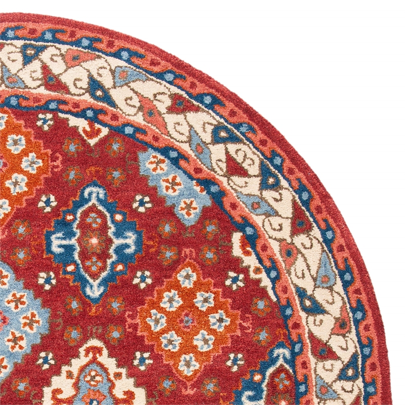 Safavieh Antiquity 6' Round Hand Tufted Wool Rug in Red and Blue