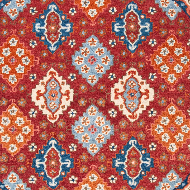 Safavieh Antiquity 6' Round Hand Tufted Wool Rug in Red and Blue