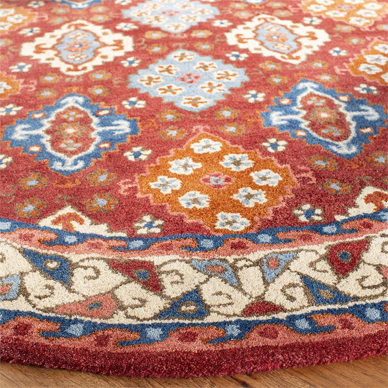 Safavieh Antiquity 6' Round Hand Tufted Wool Rug in Red and Blue