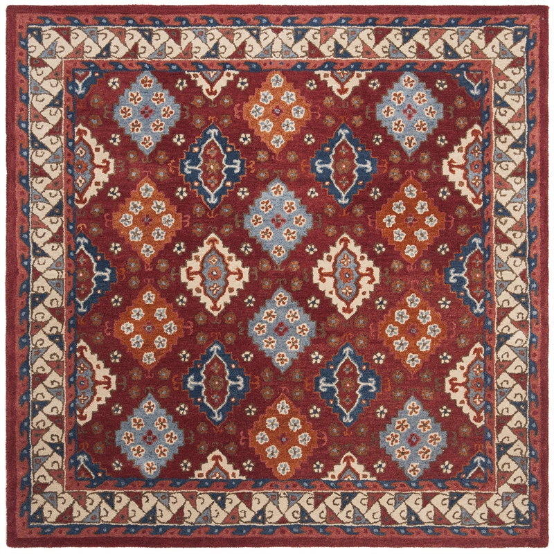 Safavieh Antiquity 6' Square Hand Tufted Wool Rug in Red and Blue
