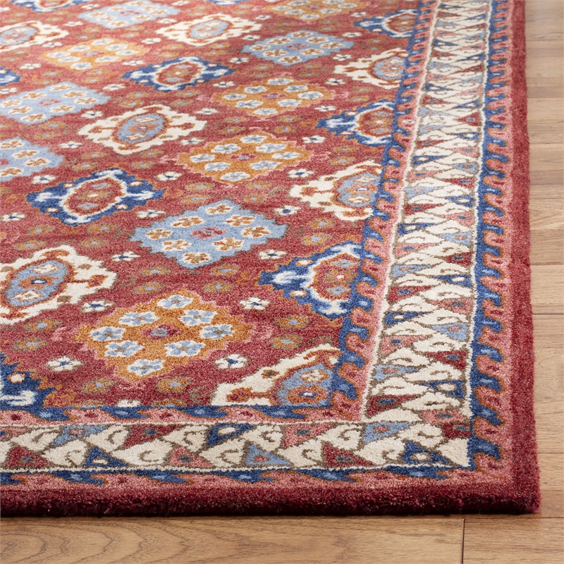 Safavieh Antiquity 6' Square Hand Tufted Wool Rug in Red and Blue