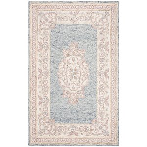 Safavieh Aubusson 4' x 6' Hand Tufted Wool Rug in Blue and Pink
