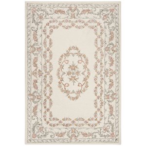 Safavieh Aubusson 5' x 8' Hand Tufted Wool Rug in Ivory and Pink