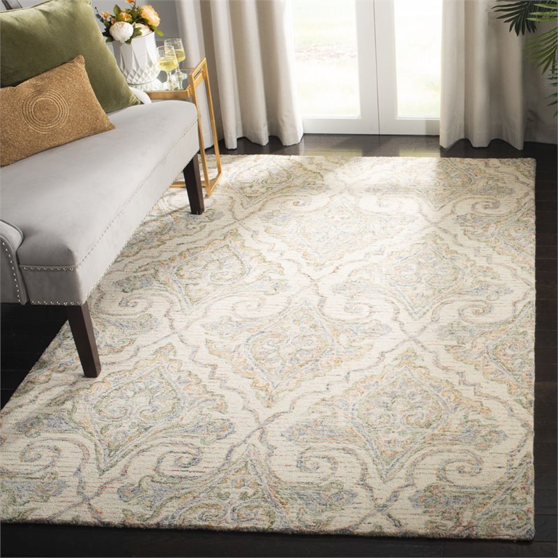 Safavieh Aubusson 5' x 8' Hand Tufted Wool Rug in Ivory and Green