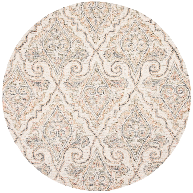 Safavieh Aubusson 6' Round Hand Tufted Wool Rug in Ivory and Green