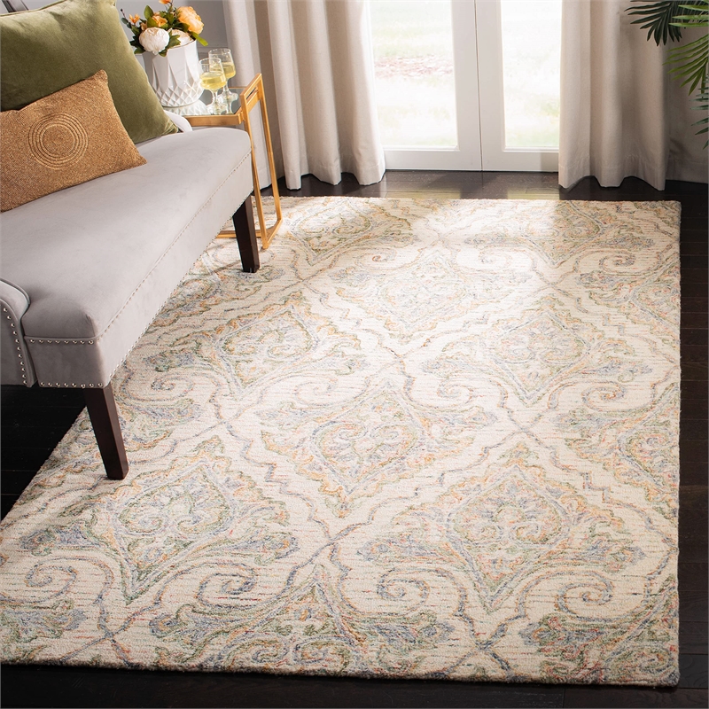 Safavieh Aubusson 6' Square Hand Tufted Wool Rug in Ivory and Green