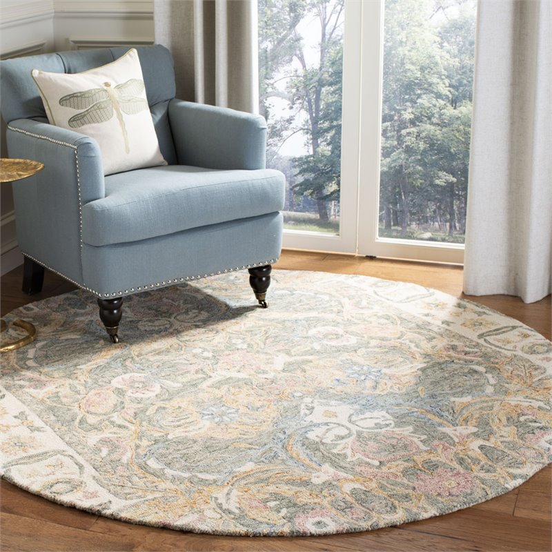 Safavieh Aubusson 6' Round Hand Tufted Wool Rug in Ivory and Yellow