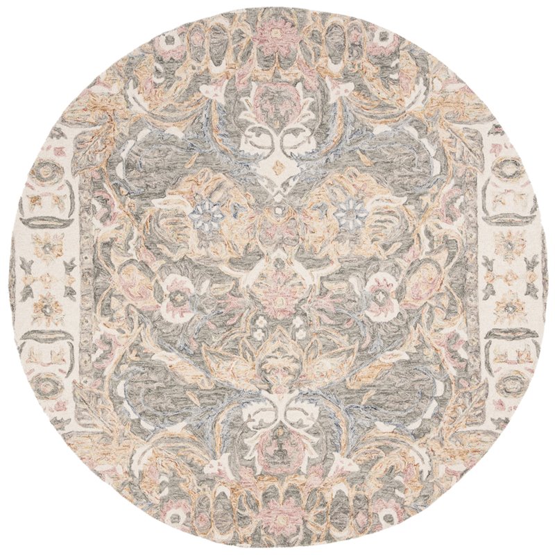 Safavieh Aubusson 6' Round Hand Tufted Wool Rug in Ivory and Yellow