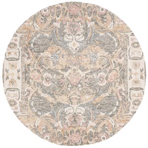 Safavieh Aubusson 6' Round Hand Tufted Wool Rug in Ivory and Yellow